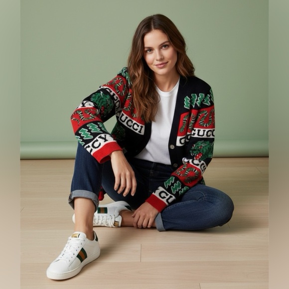 Authentic Gucci Wool Jacquard Cardigan